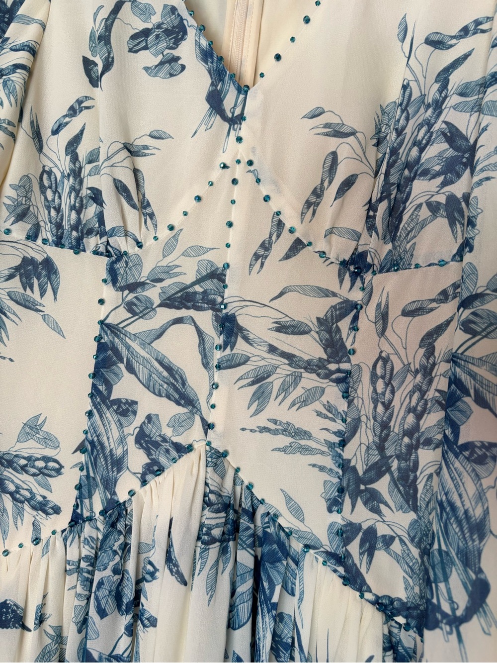 NWT O.P.T Abrielle Botanical Blue Empire Waist Lantern Sleeve Dress Small - Picture 10 of 10